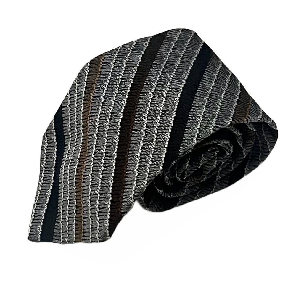 Paco Rabanne Paris Men’s Designer Tie Gray Black Striped Vintage Retro‎ Necktie - Picture 4 of 5